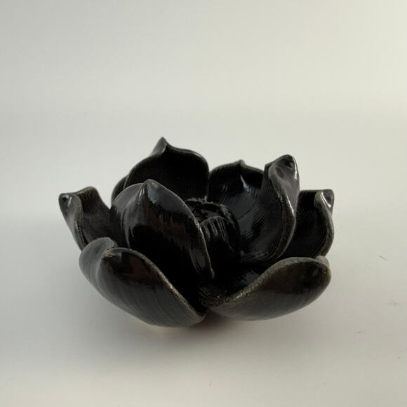 Lotus Flower Incense Holder 3" Black Made in Thailand Meditation Buddhism Altar - Picture 2 of 4